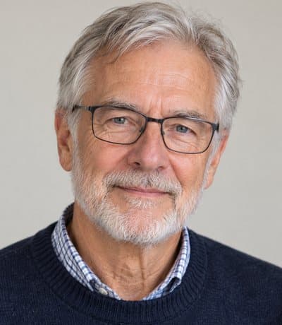 An illustration of a man in his late sixties, head and shoulders. Not a real person.